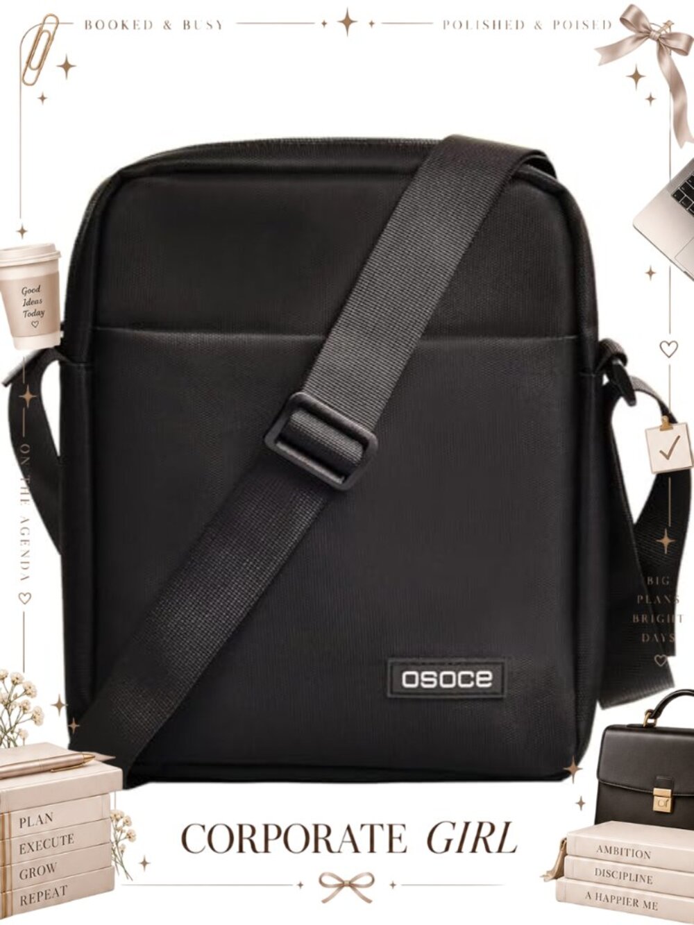 OSOCE Messenger Bag Crossbody Adjustable Shoulder Strap Durable Polyester Travel